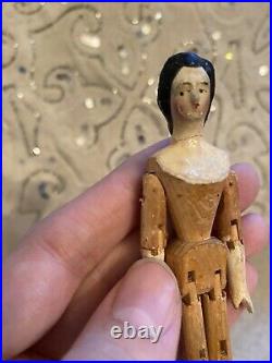 Rare Antique 4 Grodnertal Miniature Jointed Peg Wooden Doll Early 1800s