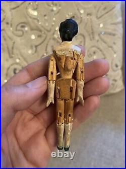 Rare Antique 4 Grodnertal Miniature Jointed Peg Wooden Doll Early 1800s