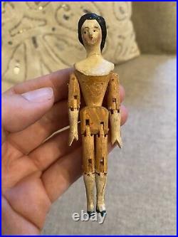 Rare Antique 4 Grodnertal Miniature Jointed Peg Wooden Doll Early 1800s