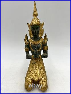 (Rare) Antique 7H Gilt Bronze Thai Teppanom Kneeling An~jali Mudra? Statue