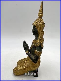 (Rare) Antique 7H Gilt Bronze Thai Teppanom Kneeling An~jali Mudra? Statue