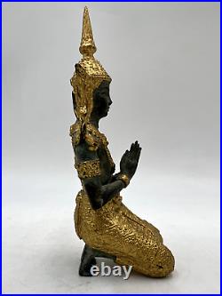 (Rare) Antique 7H Gilt Bronze Thai Teppanom Kneeling An~jali Mudra? Statue