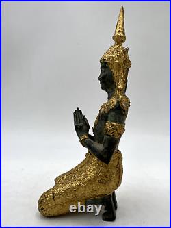 (Rare) Antique 7H Gilt Bronze Thai Teppanom Kneeling An~jali Mudra? Statue