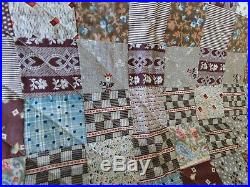 Rare Antique 9-Patch Miniature / Doll Quilt Early Fabrics & Prairie Points