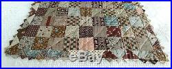 Rare Antique 9-Patch Miniature / Doll Quilt Early Fabrics & Prairie Points