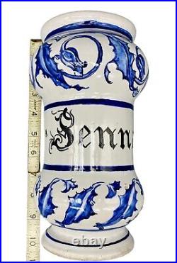 Rare Antique Anchor Delft 17th/18th C Faience Signed Apothecary Jar Senna Med