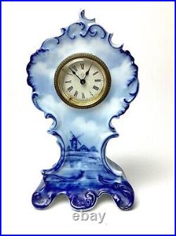 Rare Antique Ansonia Clock with Early Original Delft Porcelain Case