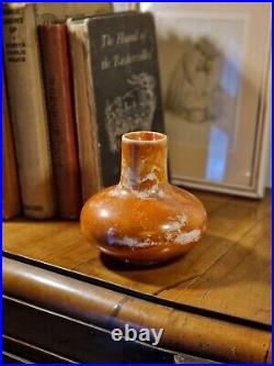 Rare Antique Art Deco Ruskin Pottery Orange Lustre Iridescent Bottle Vase c. 1915