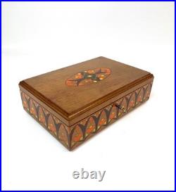 Rare Antique Art Nouveau wooden hand painted Jewelry box with lock & key