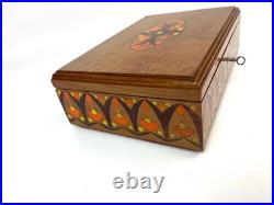 Rare Antique Art Nouveau wooden hand painted Jewelry box with lock & key