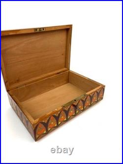 Rare Antique Art Nouveau wooden hand painted Jewelry box with lock & key