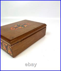 Rare Antique Art Nouveau wooden hand painted Jewelry box with lock & key
