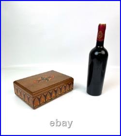 Rare Antique Art Nouveau wooden hand painted Jewelry box with lock & key