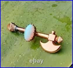 Rare Antique Axe 15ct Yellow Gold Early Australian Milk Opal Old Bar Brooch Pin
