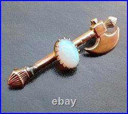 Rare Antique Axe 15ct Yellow Gold Early Australian Milk Opal Old Bar Brooch Pin