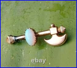 Rare Antique Axe 15ct Yellow Gold Early Australian Milk Opal Old Bar Brooch Pin
