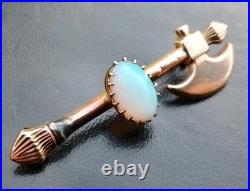 Rare Antique Axe 15ct Yellow Gold Early Australian Milk Opal Old Bar Brooch Pin