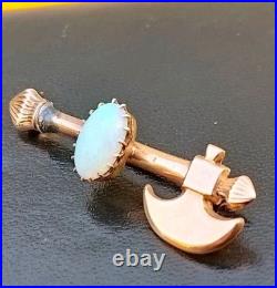 Rare Antique Axe 15ct Yellow Gold Early Australian Milk Opal Old Bar Brooch Pin