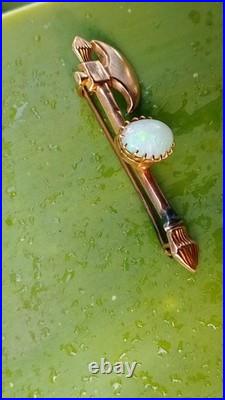 Rare Antique Axe 15ct Yellow Gold Early Australian Milk Opal Old Bar Brooch Pin