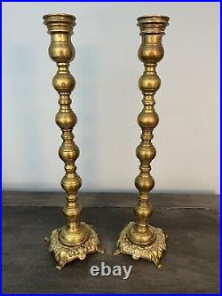 Rare Antique Brass Candlestick Set Ottoman Turkey Vintage