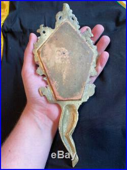 Rare Antique Brass Nude Hand Mirror Early 1800's European Floral Decorative