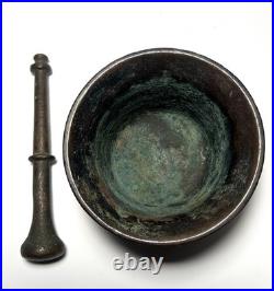 Rare Antique Bronze Mortar and Pestle Crude Odd Casting 5 Heavy 5 Ibs