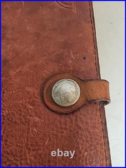 Rare Antique Buffalo Indian Head Liberty Snap Leather Journal Cover. Early 1900s