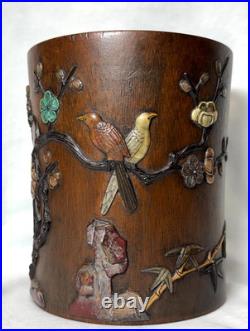 Rare Antique Chinese 18th C. Early Qing Bamboo Brush Pot