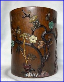 Rare Antique Chinese 18th C. Early Qing Bamboo Brush Pot