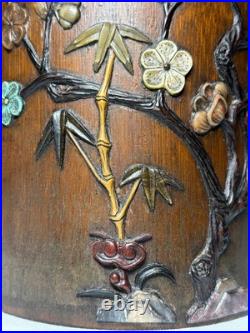 Rare Antique Chinese 18th C. Early Qing Bamboo Brush Pot