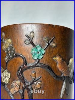 Rare Antique Chinese 18th C. Early Qing Bamboo Brush Pot