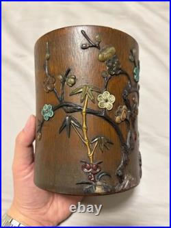 Rare Antique Chinese 18th C. Early Qing Bamboo Brush Pot