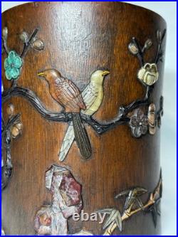 Rare Antique Chinese 18th C. Early Qing Bamboo Brush Pot