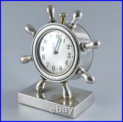 Rare Antique Danish Silver Nautical Ships Wheel 8 Day Desk Clock 1919