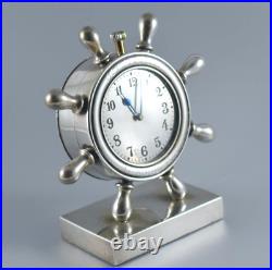 Rare Antique Danish Silver Nautical Ships Wheel 8 Day Desk Clock 1919