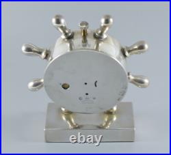 Rare Antique Danish Silver Nautical Ships Wheel 8 Day Desk Clock 1919