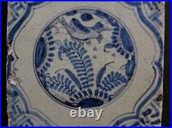 Rare Antique Delftware tile with a China Wang Li decor with bird. Early 17th. C