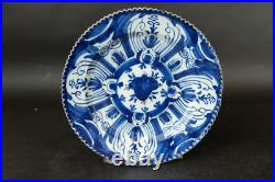 Rare Antique Dutch Delft plate with carved edge early 18th Century, ex museum Rare Antique Dutch Delft plate with carved edge early 18th Century, ex museum