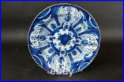 Rare Antique Dutch Delft plate with carved edge early 18th Century, ex museum