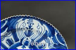 Rare Antique Dutch Delft plate with carved edge early 18th Century, ex museum