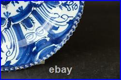 Rare Antique Dutch Delft plate with carved edge early 18th Century, ex museum