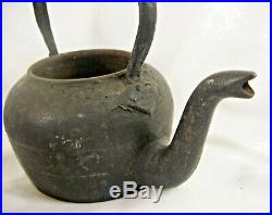 Rare Antique Early 1800s Small Pint Size Cast Iron Tea pot Kettle