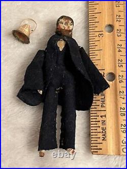 Rare Antique Early 1820s Handmade Grodnertal Wooden 3.25 Doll Orig Clothes