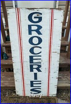 Rare Antique Early 1900's GROCERIES General Store Wooden Trade Sign Authentic