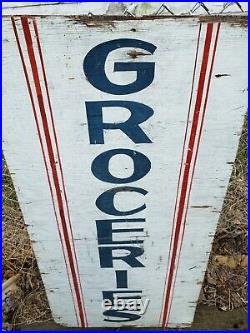 Rare Antique Early 1900's GROCERIES General Store Wooden Trade Sign Authentic