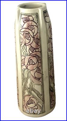 Rare Antique Early 1900's Weller Roma Vase WithFour Panels Flowers 12 Tall