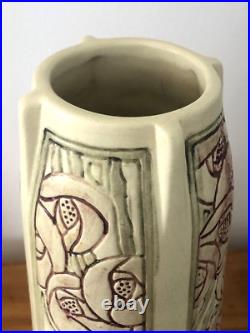 Rare Antique Early 1900's Weller Roma Vase WithFour Panels Flowers 12 Tall