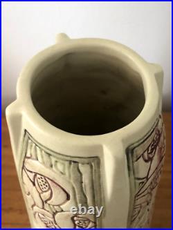 Rare Antique Early 1900's Weller Roma Vase WithFour Panels Flowers 12 Tall