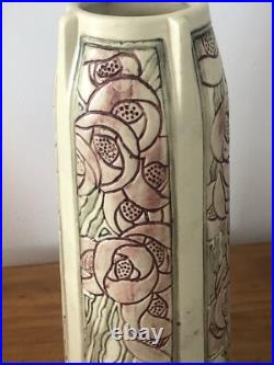 Rare Antique Early 1900's Weller Roma Vase WithFour Panels Flowers 12 Tall