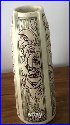 Rare Antique Early 1900's Weller Roma Vase WithFour Panels Flowers 12 Tall